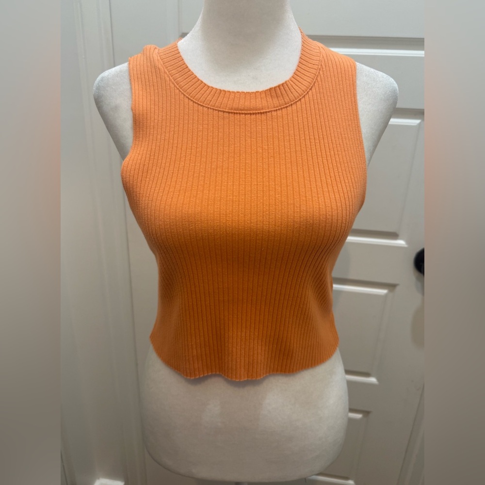 Aerie. Ribbed Cropped High Neck Tank. Orange. Size Medium.